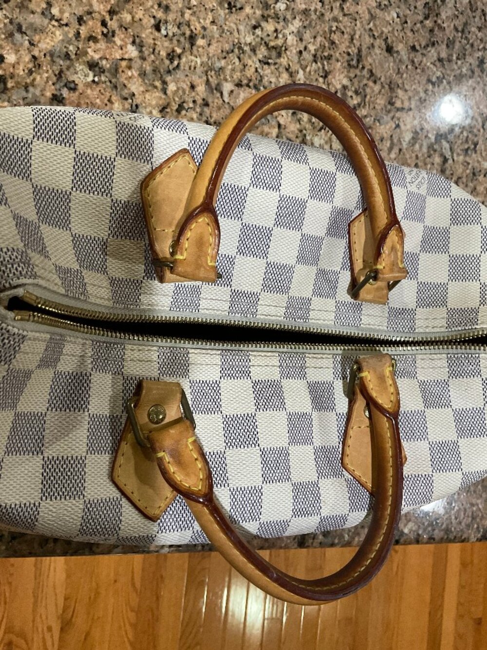 Louis Vuitton Speedy 30 Damier Azur White/Light Blue Checkered Satchel Handbag - Picture 10 of 16